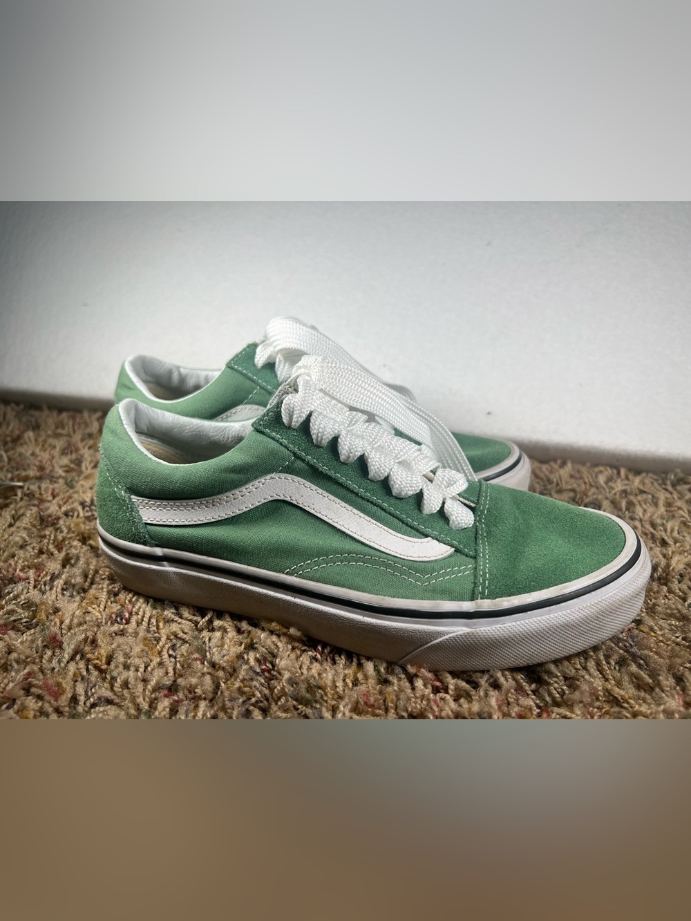 Vans Old Skool Green White Suede Canvas Sneakers W7 M5.5 Y2K